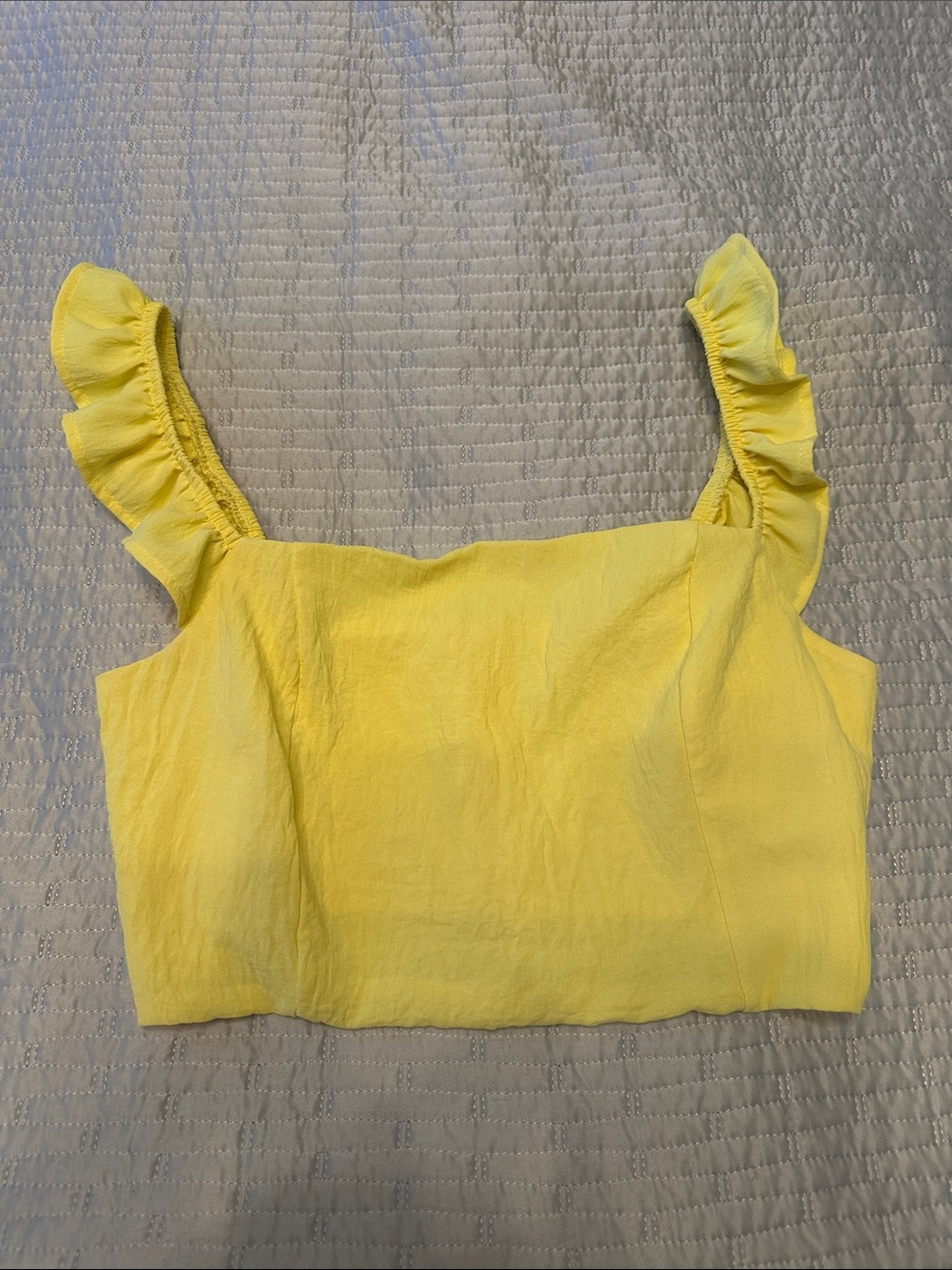 Blue Blush Yellow Ruffle-strap Crop Top